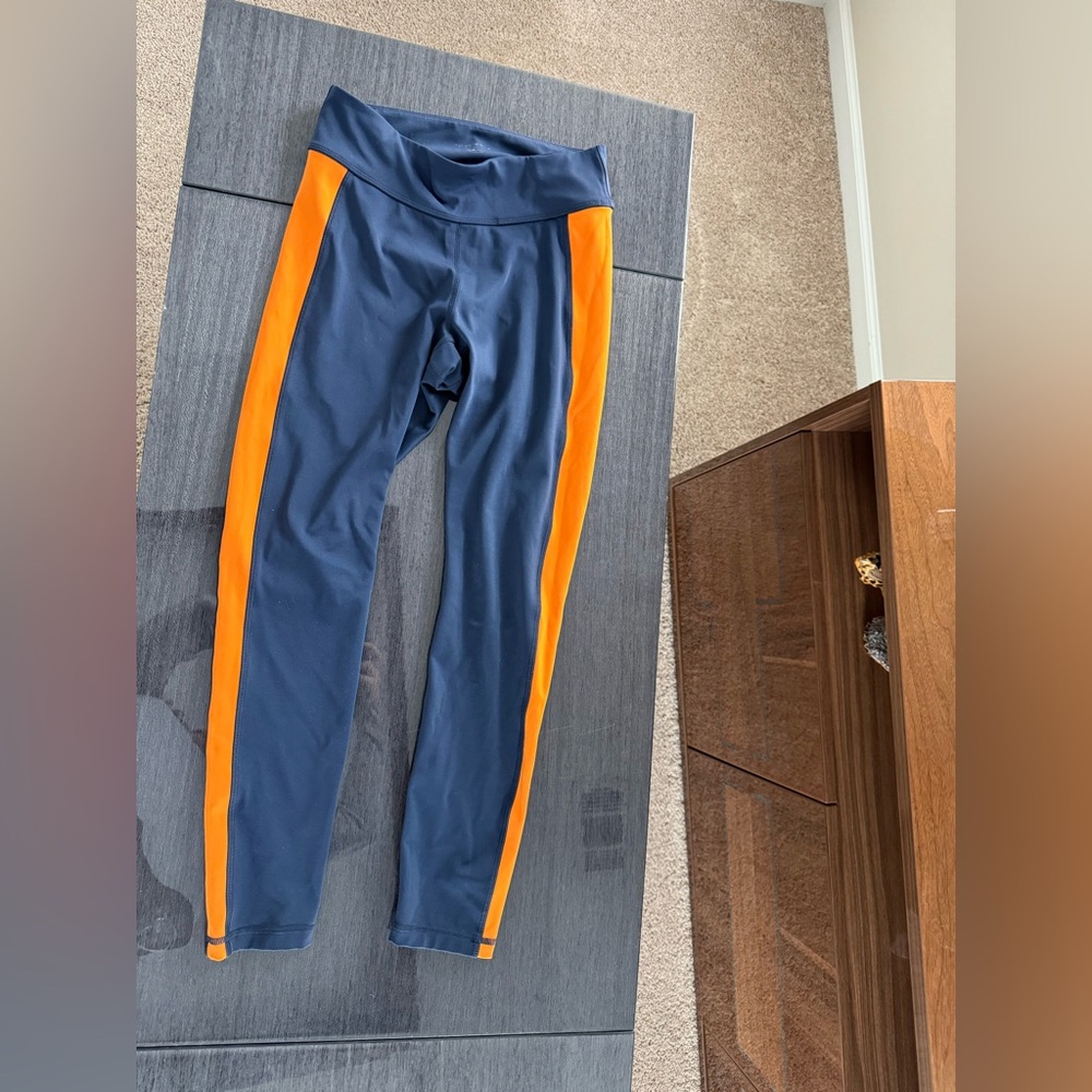 Tory Sport Navy Leggings with Orange Stripe — Size XS
